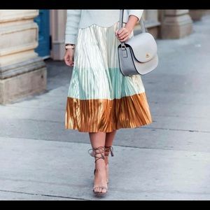 Zara Shiny Pleated Color Block Midi Skirt